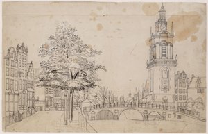 Jan Rodenpoortstoren con el Torensluis. Pluma en gris. Dimensiones desconocidas. Ámsterdam, Archivo de la Ciudad de Ámsterdam de Jan Spaan